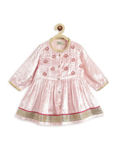 Tiber Taber Peach Angrakha Set-Royal Rose-Velvet-For Infants