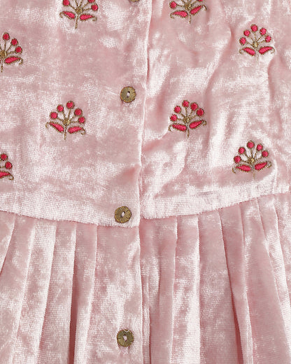 Tiber Taber Peach Angrakha Set-Royal Rose-Velvet-For Infants