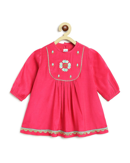 Tiber Taber Pink & Sea Green Angrakha Set-Laxmi Charan-Viscose-For Infants