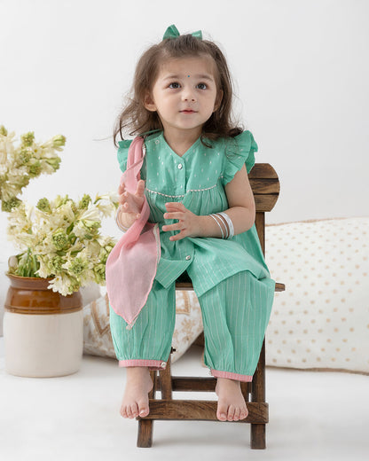 Tiber Taber Cyan Green Salwar Suit-Ruhani-Cotton-For Infants