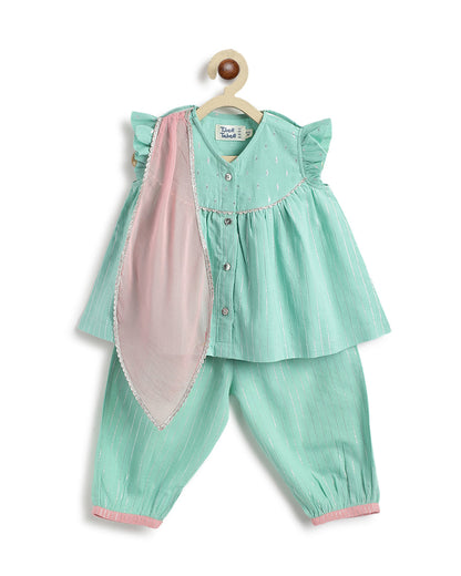 Tiber Taber Cyan Green Salwar Suit-Ruhani-Cotton-For Infants