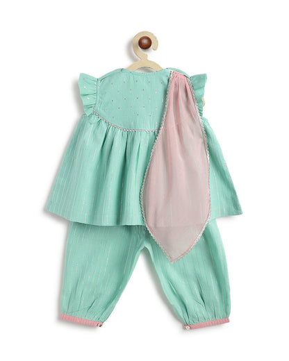 Tiber Taber Cyan Green Salwar Suit-Ruhani-Cotton-For Infants