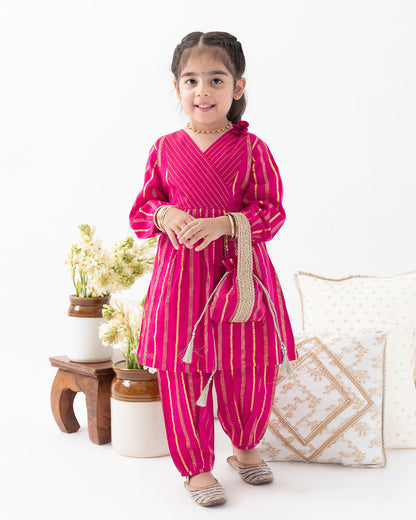 Tiber Taber Pink Salwar Suit Set-Leher-Cotton-For Infants