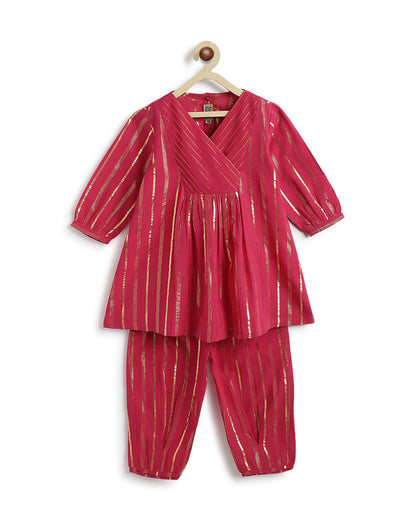 Tiber Taber Pink Salwar Suit Set-Leher-Cotton-For Infants