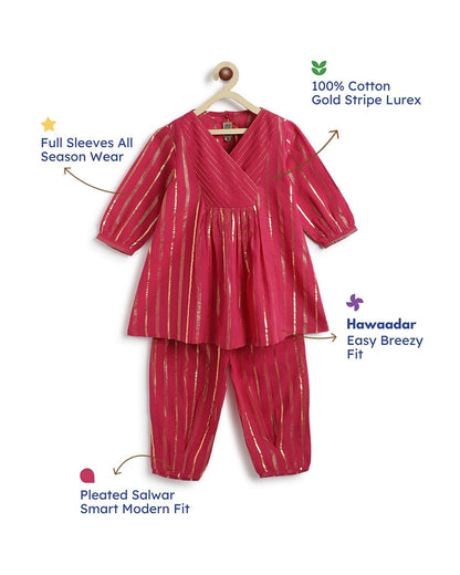 Tiber Taber Pink Salwar Suit Set-Leher-Cotton-For Infants