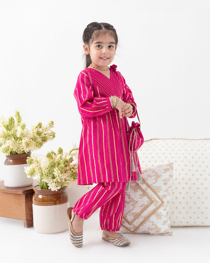 Tiber Taber Pink Salwar Suit Set-Leher-Cotton-For Infants