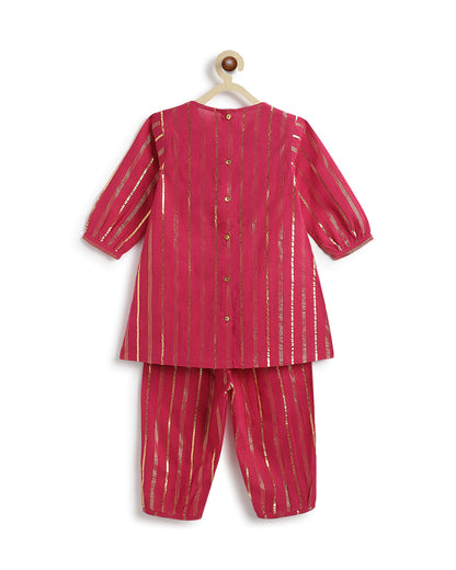 Tiber Taber Pink Salwar Suit Set-Leher-Cotton-For Infants