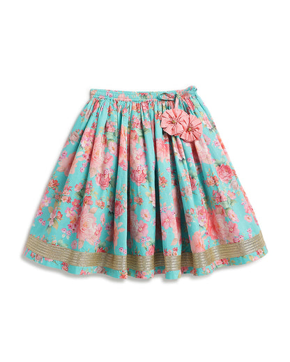 Tiber Taber Pink & Blue Lehenga Set-Gulaabo-Cotton & Viscose-For Infants