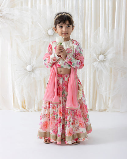 Tiber Taber Peach Pink Lehenga Set-Gulbahaar-Cotton-For Infants