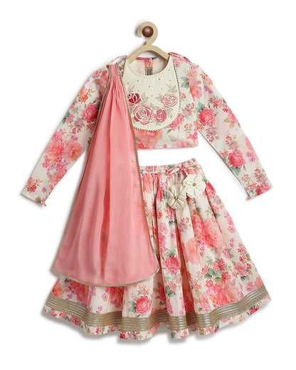 Tiber Taber Peach Pink Lehenga Set-Gulbahaar-Cotton-For Infants