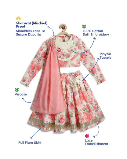 Tiber Taber Peach Pink Lehenga Set-Gulbahaar-Cotton-For Infants