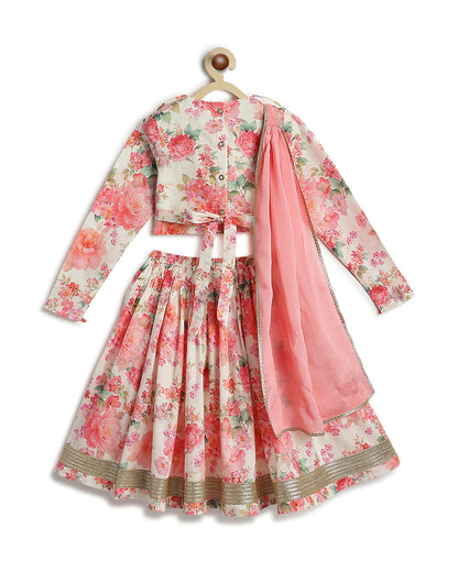 Tiber Taber Peach Pink Lehenga Set-Gulbahaar-Cotton-For Infants