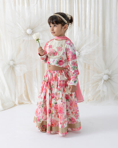 Tiber Taber Peach Pink Lehenga Set-Gulbahaar-Cotton-For Infants