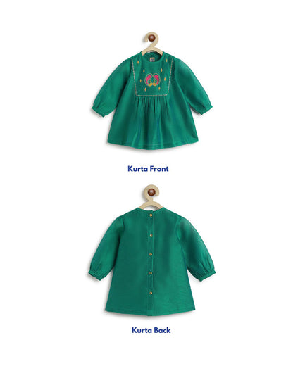 Tiber Taber Teal & Crimson Red Angrakha Set-Peacock Bloom-Cotton-For Infants