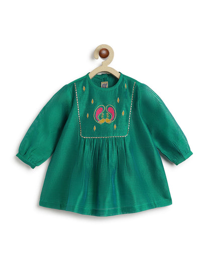 Tiber Taber Teal & Crimson Red Angrakha Set-Peacock Bloom-Cotton-For Infants