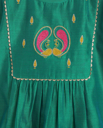 Tiber Taber Teal & Crimson Red Angrakha Set-Peacock Bloom-Cotton-For Infants