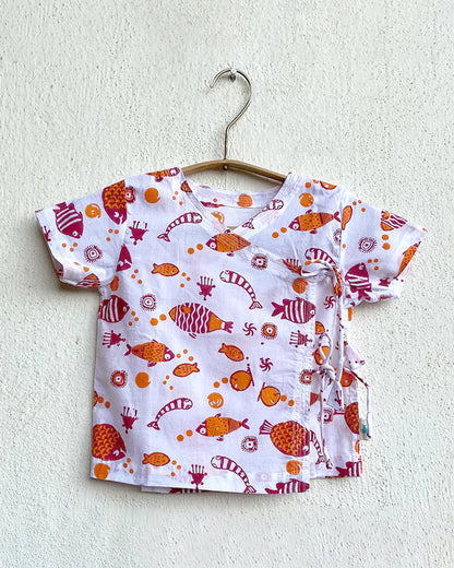 Whitewater Kids Red Jhabla Set-Half Sleeves-Animal Pattern-Organic Cotton-For Infants