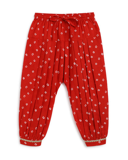 Tiber Taber Mustard & Crimson Red Angrakha Set-Bandhani Twirl-Cotton-For Infants
