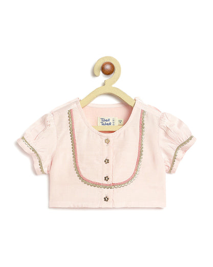 Tiber Taber Peach & Cream Lehenga Set-Swarn Jaal-Viscose-For Infants