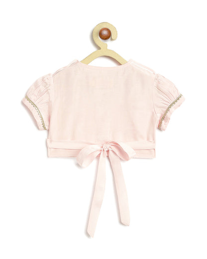 Tiber Taber Peach & Cream Lehenga Set-Swarn Jaal-Viscose-For Infants