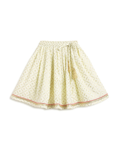 Tiber Taber Peach & Cream Lehenga Set-Swarn Jaal-Viscose-For Infants