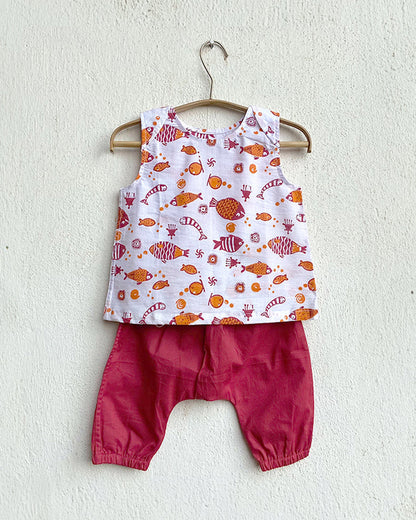 Whitewater Kids Red Top and Pajama Set-Sleeveless-Animal Pattern-Organic Cotton-For Infants