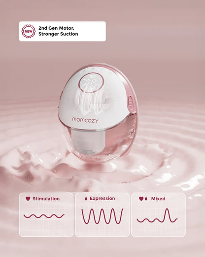 Momcozy M6 Wearable Electric Breast Pump-2nd-Gen Motor for Powerful Suction-3 Modes & 9 Levels-Flange Size-24mm-Quill Grey-Pack of 2