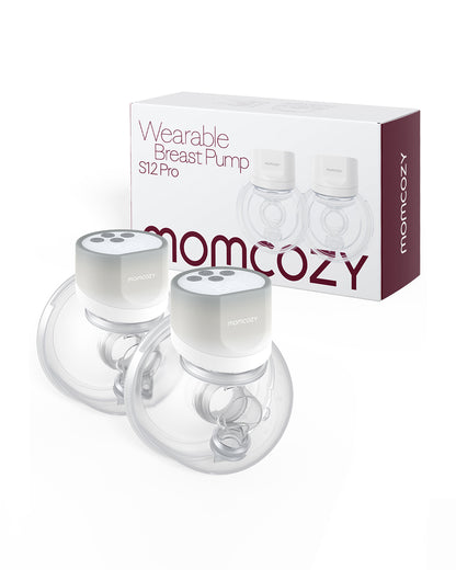Momcozy S12 Pro Wearable 3 Modes & 9 Levels Electric Breast Pump-For Easy Pumping-Portable with soft double sealed flange-24mm-Smart Display-Pack of 2-Cozy Grey