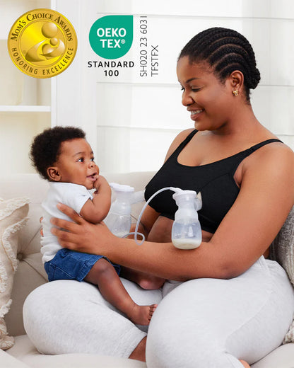 Momcozy 2-in-1 Hands-Free Pumping & Nursing Bra-Soft and wireless-Front Clasps-Full Coverage-Black