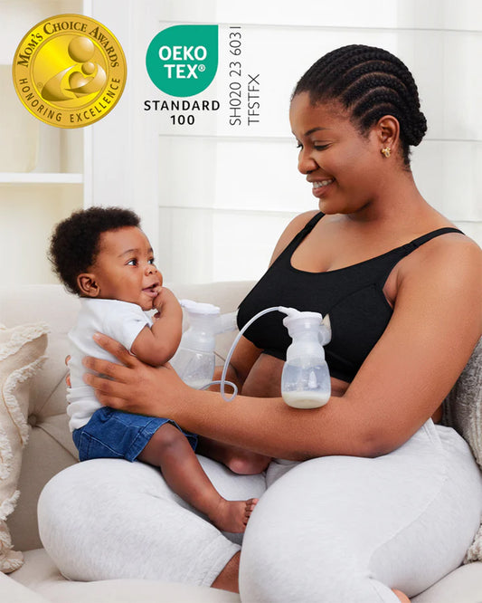 Momcozy 2-in-1 Hands-Free Pumping & Nursing Bra-Soft and wireless-Front Clasps-Full Coverage-Black