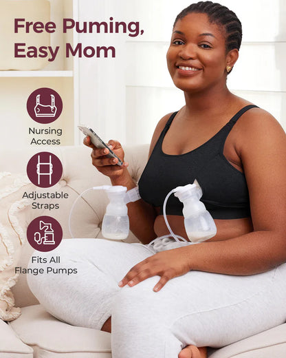 Momcozy 2-in-1 Hands-Free Pumping & Nursing Bra-Soft and wireless-Front Clasps-Full Coverage-Black