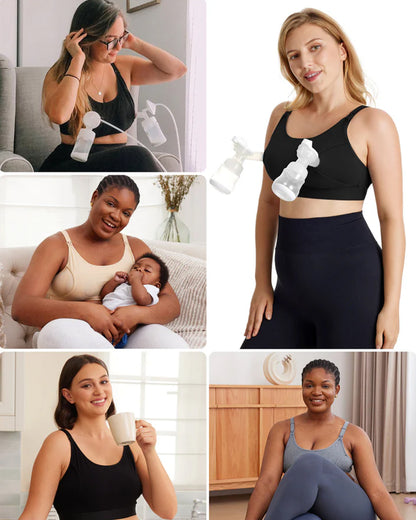 Momcozy 2-in-1 Hands-Free Pumping & Nursing Bra-Soft and wireless-Front Clasps-Full Coverage-Black