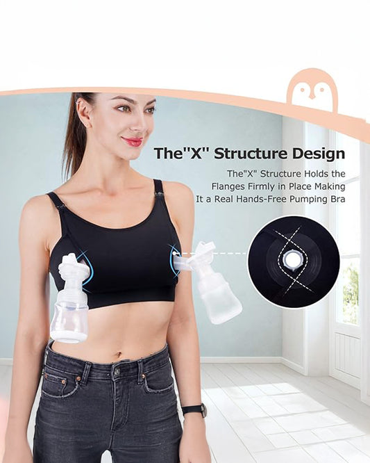 Momcozy 2-in-1 Hands-Free Pumping & Nursing Bra-Soft and wireless-Front Clasps-Full Coverage-Black