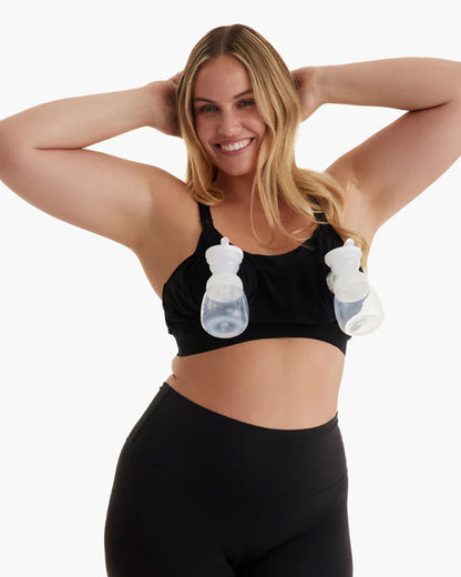 Momcozy 2-in-1 Hands-Free Pumping & Nursing Bra-Soft and wireless-Front Clasps-Full Coverage-Black