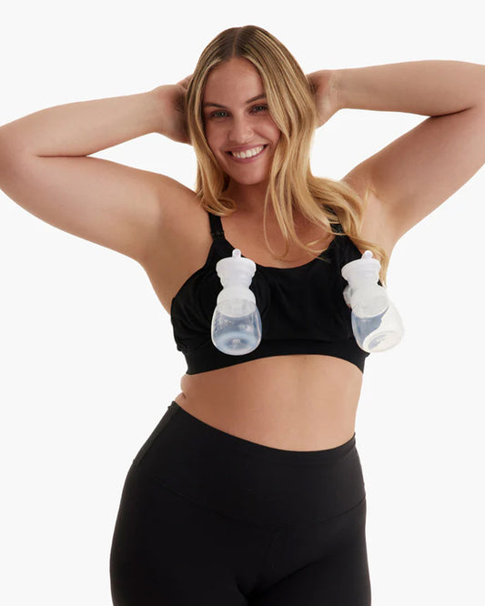 Momcozy 2-in-1 Hands-Free Pumping & Nursing Bra-Soft and wireless-Front Clasps-Full Coverage-Black