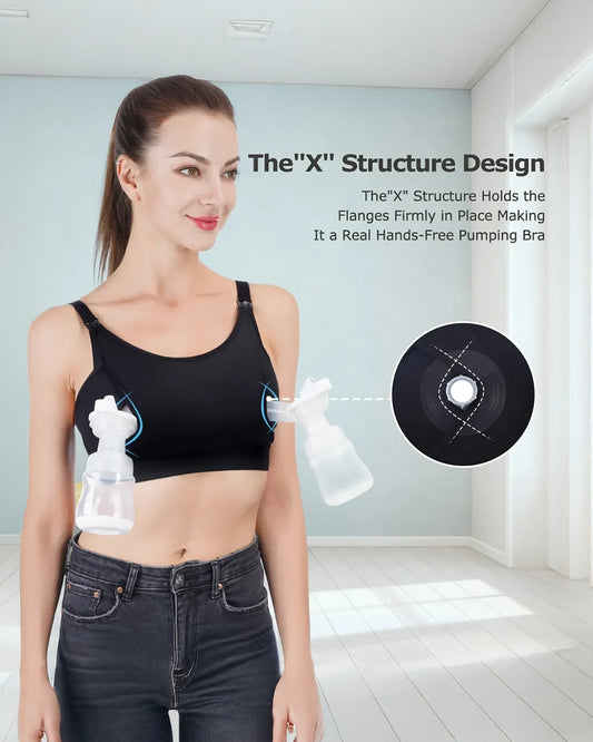 Momcozy 2-in-1 Hands-Free Pumping & Nursing Bra-Soft and wireless-Front Clasps-Full Coverage-Black