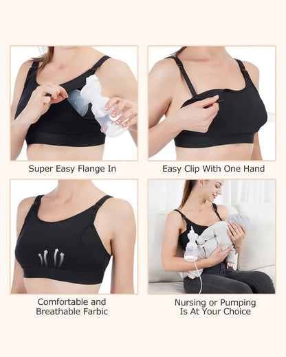 Momcozy 2-in-1 Hands-Free Pumping & Nursing Bra-Soft and wireless-Front Clasps-Full Coverage-Black