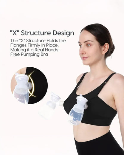 Momcozy 2-in-1 Hands-Free Pumping & Nursing Bra-Soft and wireless-Front Clasps-Full Coverage-Black