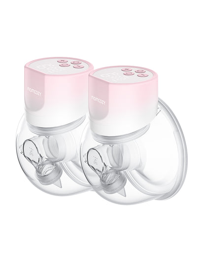 Momcozy S12 Pro Wearable 3 Modes & 9 Levels Electric Breast Pump-For Easy Pumping-Portable with soft double sealed flange-24mm-Smart Display-Pack of 2-Pink