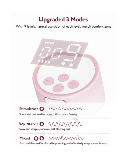 Momcozy S12 Pro Wearable 3 Modes & 9 Levels Electric Breast Pump-For Easy Pumping-Portable with soft double sealed flange-24mm-Smart Display-Pack of 2-Pink
