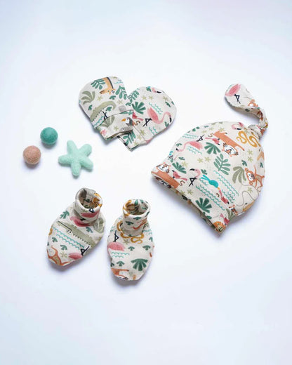 Cocoon Care Multicolor Caps, Booties & Mittens Set-Into the Wild-Bamboo-For Infants