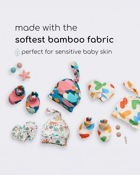 Cocoon Care Multicolor Caps, Booties & Mittens Set-Color Drop-Bamboo-For Infants