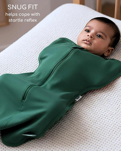 Cocoon Care Hunter Green Baby Sleeping Bag/Pod-Bamboo Cotton-With 2 Way Zipper-Newborn Bed