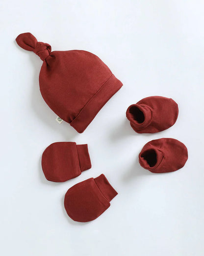 Cocoon Care Maroon Caps, Booties & Mittens Set-Solid-Bamboo-For Infants