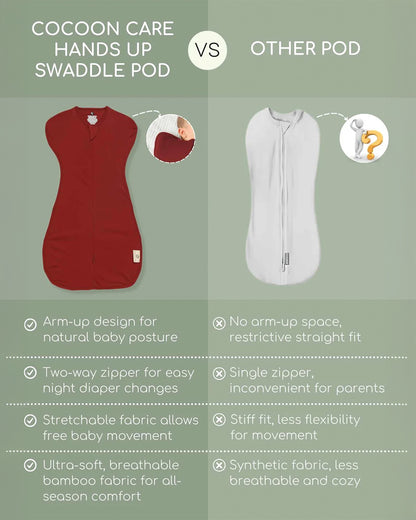 Cocoon Care Brick Red Baby Sleeping Bag/Pod-Bamboo Cotton-With 2 Way Zipper-Newborn Bed