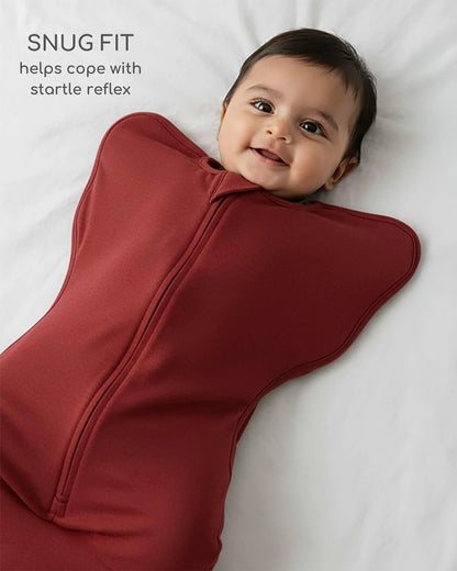 Cocoon Care Brick Red Baby Sleeping Bag/Pod-Bamboo Cotton-With 2 Way Zipper-Newborn Bed