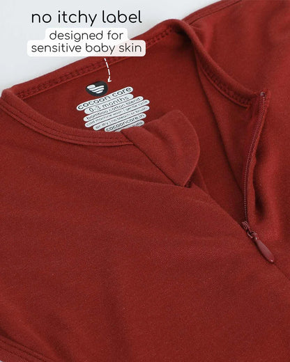 Cocoon Care Brick Red Baby Sleeping Bag/Pod-Bamboo Cotton-With 2 Way Zipper-Newborn Bed