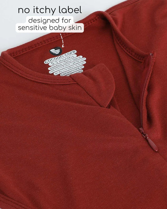 Cocoon Care Brick Red Baby Sleeping Bag/Pod-Bamboo Cotton-With 2 Way Zipper-Newborn Bed
