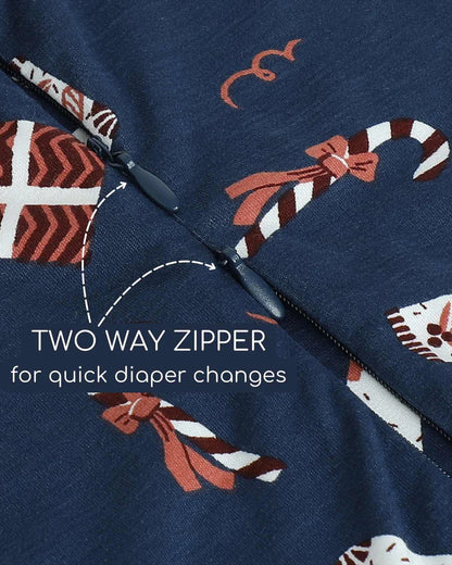 Cocoon Care Blue Noel Baby Sleeping Bag/Pod-Bamboo Cotton-With 2 Way Zipper-Newborn Bed