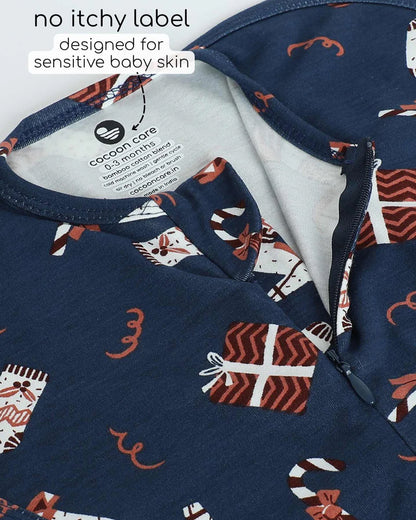 Cocoon Care Blue Noel Baby Sleeping Bag/Pod-Bamboo Cotton-With 2 Way Zipper-Newborn Bed